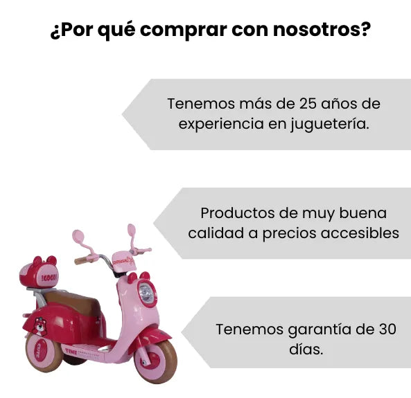 Montable Moto Para Niñas con Luces LED, Música, Puerto USB Y Bluetooth