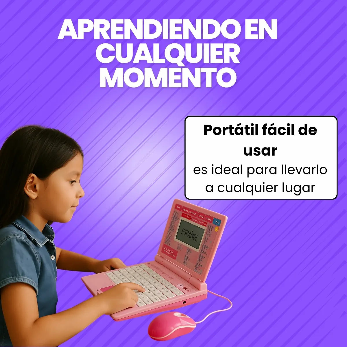 Computador Didactico Juguete Con 130 Funciones De Niña Rosado