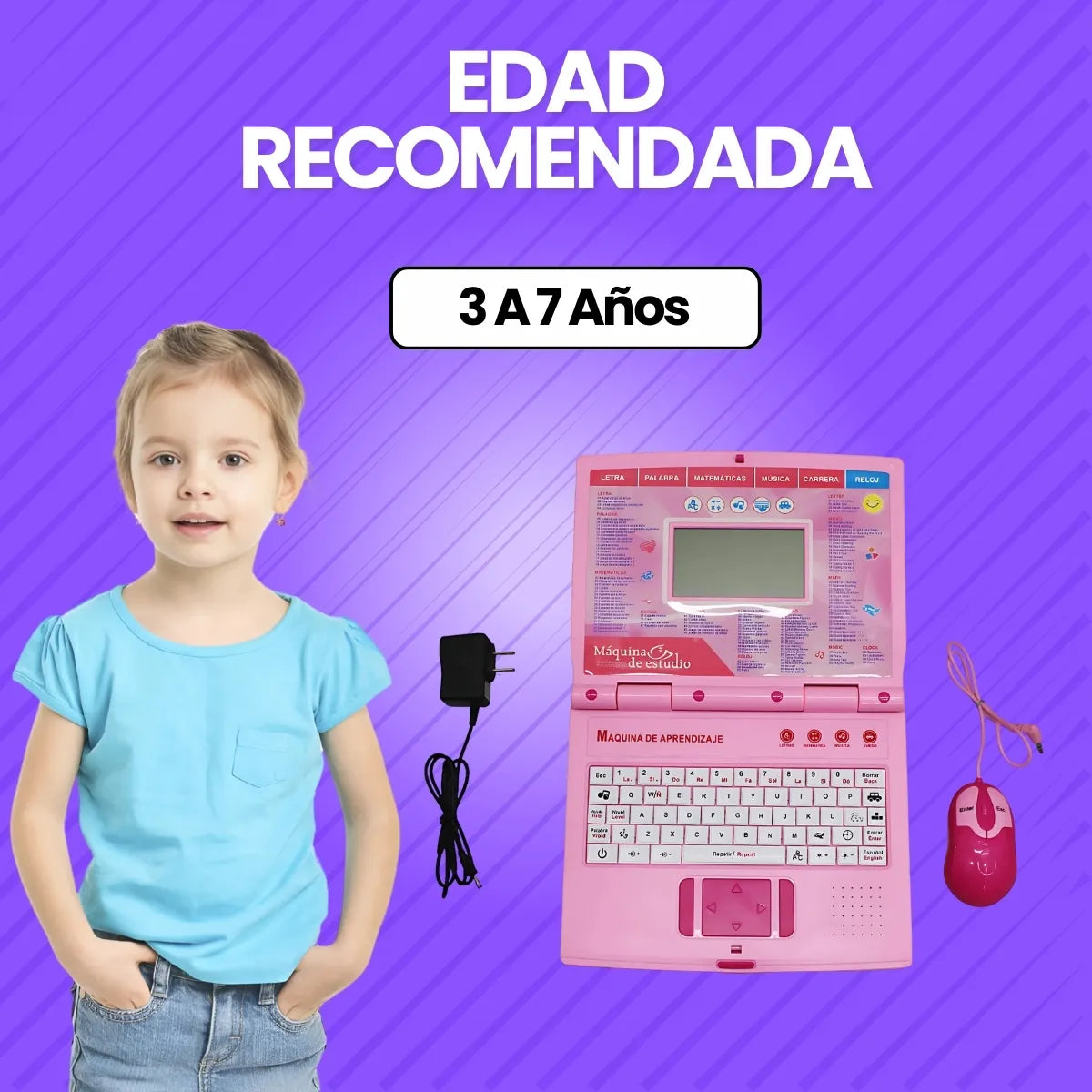 Computador Didactico Juguete Con 130 Funciones De Niña Rosado