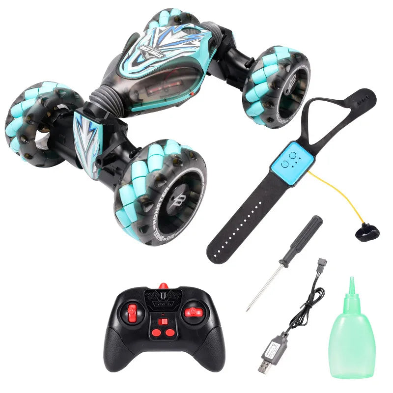 Carro RC Reloj 360° Todoterreno con Efecto Humo, Control Remoto Y Pulsera por Gestos