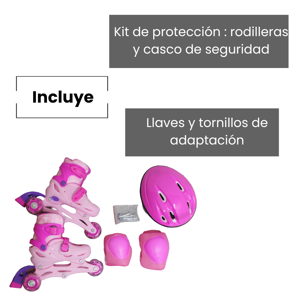 Patines Ajustables Para Niñas Con Kit De Protección 3 Llantas Y Línea