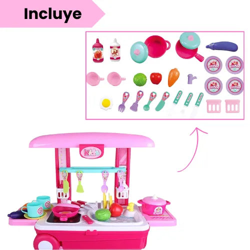 Cocina Rodachines Con Accesorios Para Niña