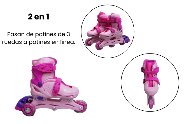 Patines Ajustables Para Niñas Con Kit De Protección 3 Llantas Y Línea