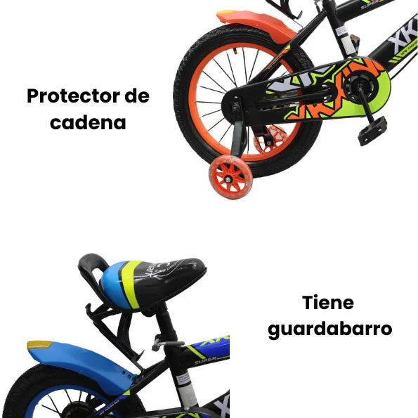 Bicicleta Infantil Rin 16 Para Niño Con Llantas Auxiliares