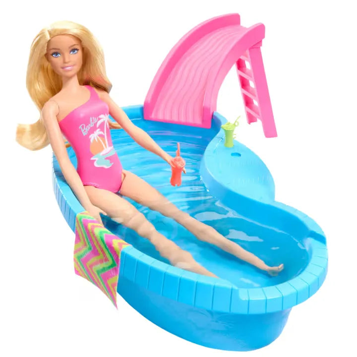 Piscina Y Muñeca Barbie Con Muñeca Rubia, Piscina y Tobogán.