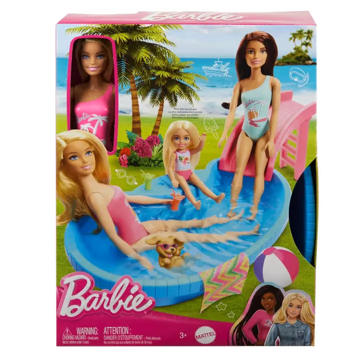 Piscina Y Muñeca Barbie Con Muñeca Rubia, Piscina y Tobogán.