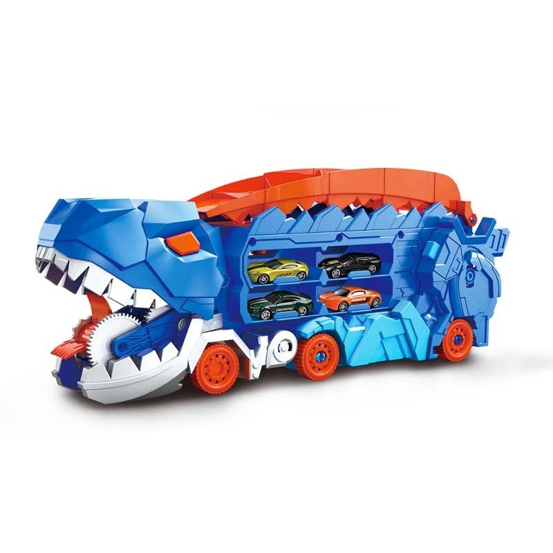 Camión De Dinosaurio Con Pista De Carreras Y 8 Coches De Aleación - Juguete 3 En 1 Plegable - Regalo Para Niños De 3 A 8 Años