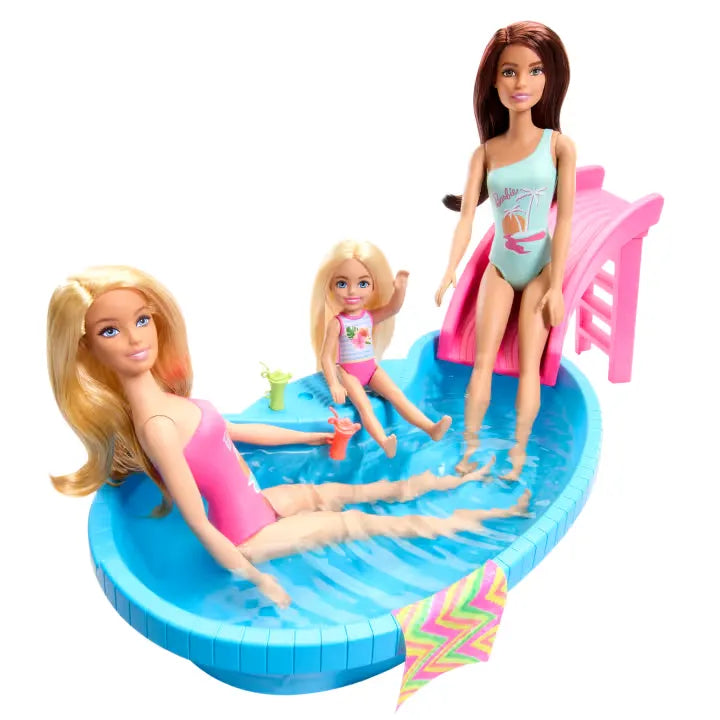 Piscina Y Muñeca Barbie Con Muñeca Rubia, Piscina y Tobogán.