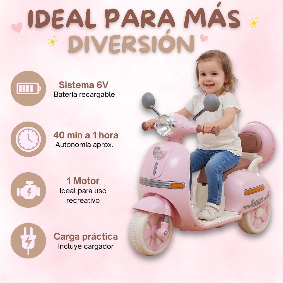 Montable Moto Niña Pequeña Rosada