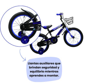 Bicicleta Infantil Rin 16 Para Niño Con Llantas Auxiliares