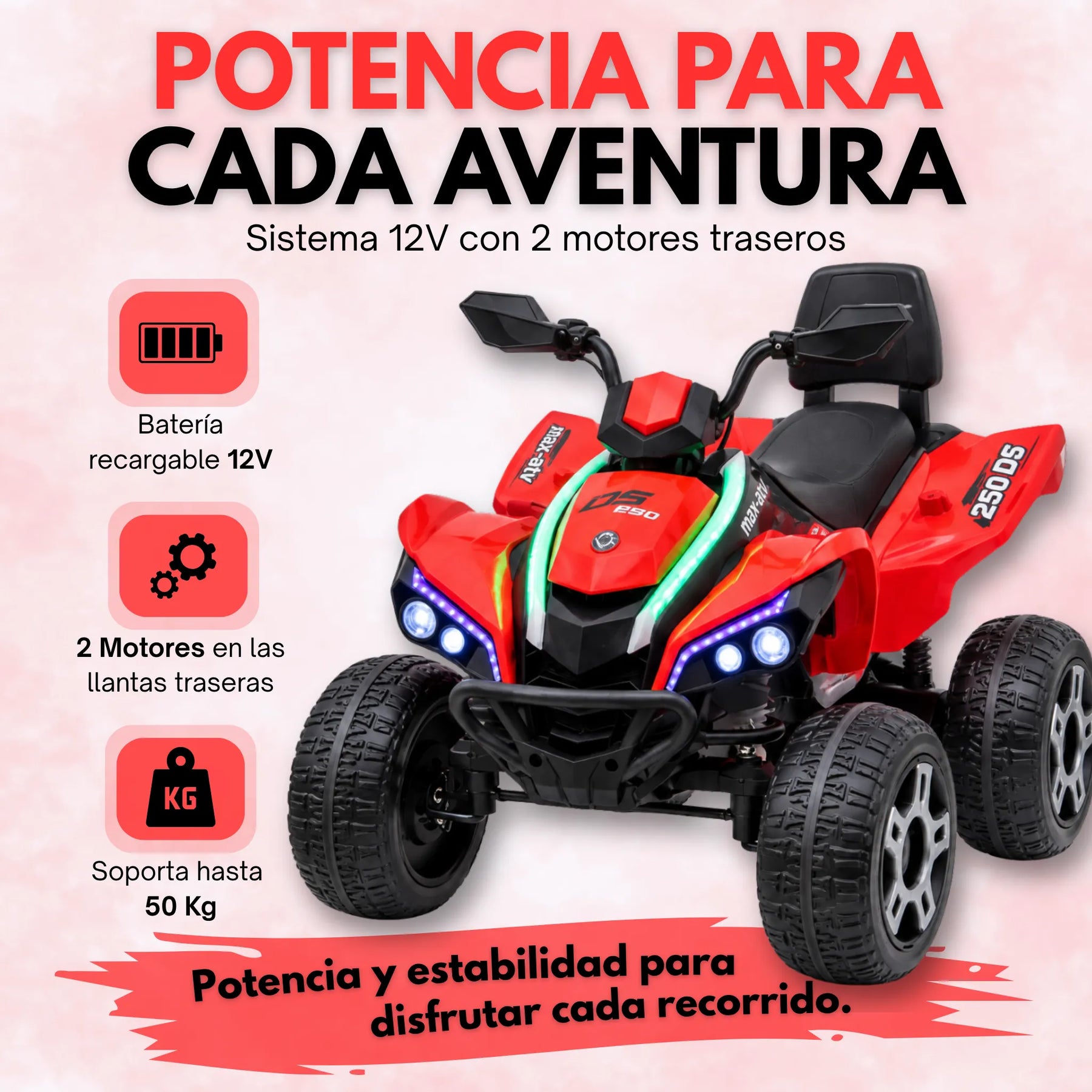 Montable Cuatrimoto Eléctrica Infantil Para Niño con Bluetooth