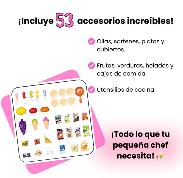 Cocina Infantil Pequeña Incluye 53 Piezas De Juguete Para Niñas