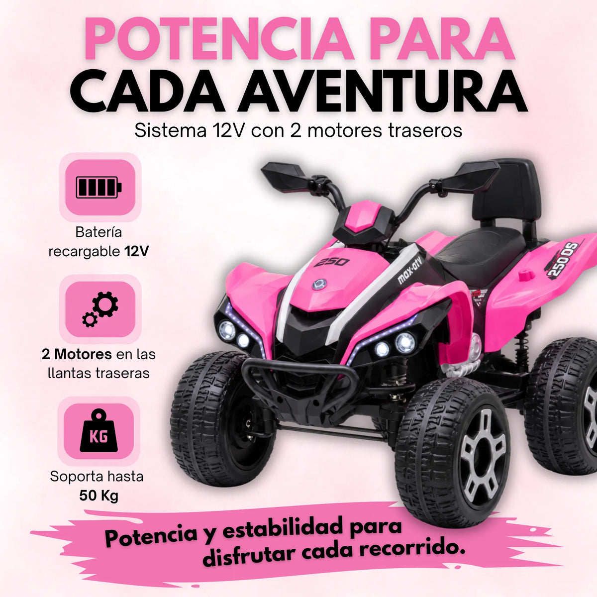 Montable Cuatrimoto Eléctrica Infantil Para Niña con Bluetooth