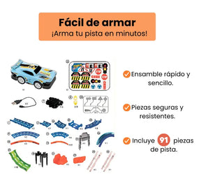 Pista de Carreras Giros Con Luces LED Incluye 91 Piezas Con Carro Recargable