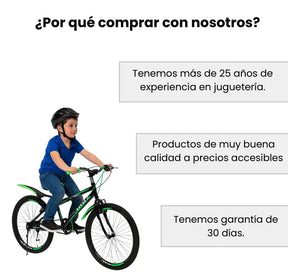 Bicicleta Rin 26 para Niño  Marco Resistente Color Negro con Verde