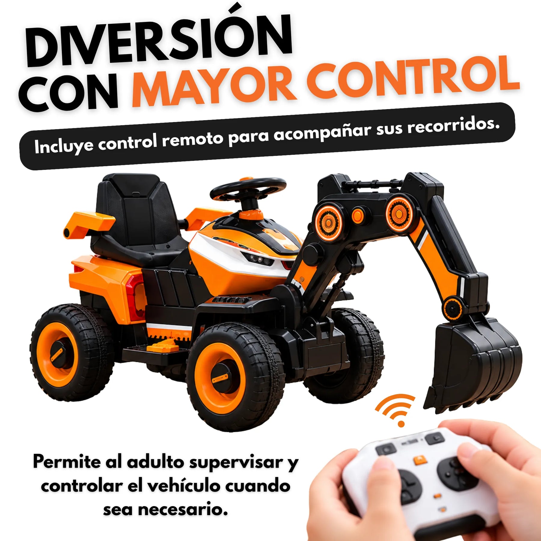 Montable Retroexcavadora Eléctrica Infantil Montable con Brazo Excavador, Luces, Música y Bluetooth