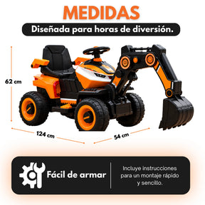 Montable Retroexcavadora Eléctrica Infantil Montable con Brazo Excavador, Luces, Música y Bluetooth