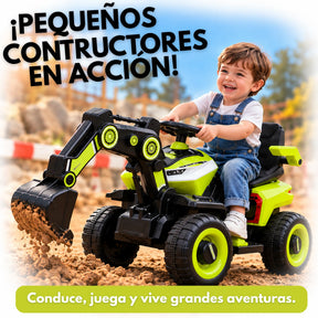 Montable Retroexcavadora Eléctrica Infantil Montable con Brazo Excavador, Luces, Música y Bluetooth