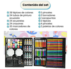 Set De Arte Maletín Por 145 Piezas Metálico Para Niños Incluye Crayones Pinturas Acuarelas