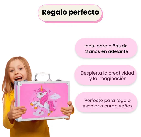 Set De Arte Maletín Por 145 Piezas Metálico Para Niñas Incluye Crayones Pinturas Acuarelas