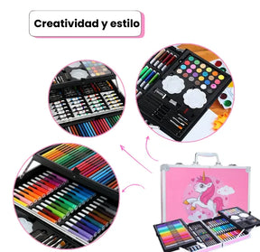 Set De Arte Maletín Por 145 Piezas Metálico Para Niñas Incluye Crayones Pinturas Acuarelas