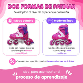 Patines Para Niña Ajustables Con Kit De Protección 4 Llantas Y Línea