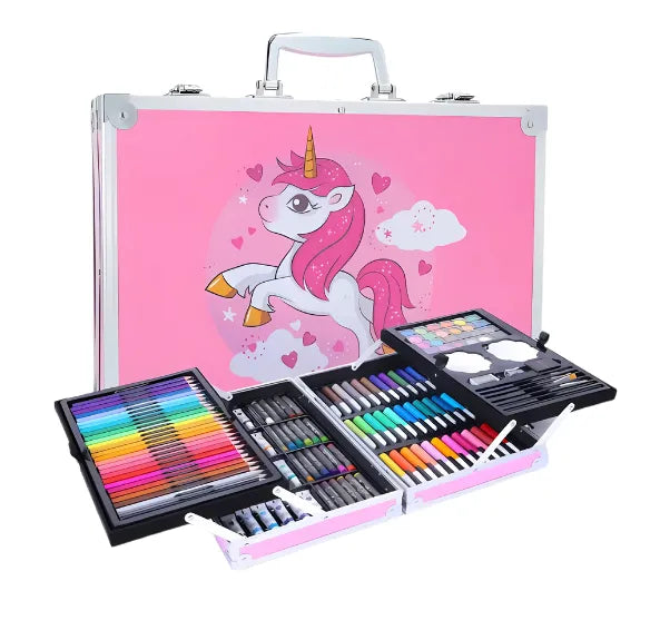 Set De Arte Maletín Por 145 Piezas Metálico Para Niñas Incluye Crayones Pinturas Acuarelas