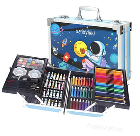 Set De Arte Maletín Por 145 Piezas Metálico Para Niños Incluye Crayones Pinturas Acuarelas