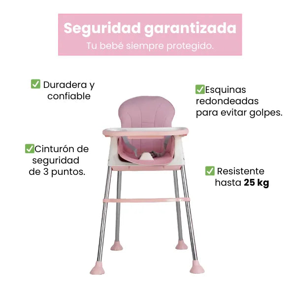 Silla Comedor Infantil Con Bandeja Y Ruedas Altura Ajustable Para Niñas