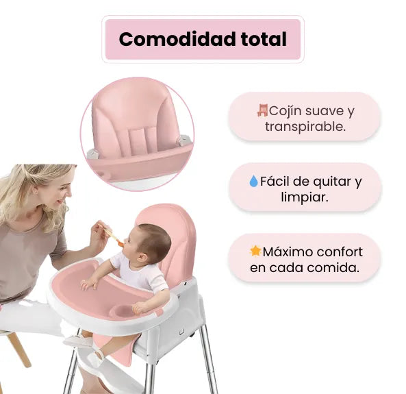 Silla Comedor Infantil Con Bandeja Y Ruedas Altura Ajustable Para Niñas