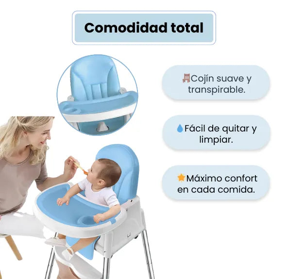 Silla Comedor Infantil Con Bandeja Y Ruedas Altura Ajustable Para Niños