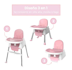 Silla Comedor Infantil Con Bandeja Y Ruedas Altura Ajustable Para Niñas