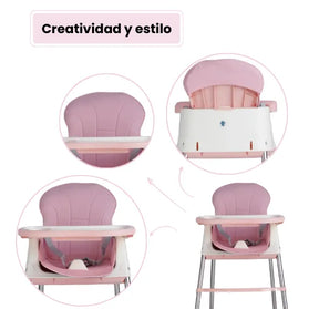 Silla Comedor Infantil Con Bandeja Y Ruedas Altura Ajustable Para Niñas