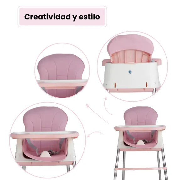 Silla Comedor Infantil Con Bandeja Y Ruedas Altura Ajustable Para Niñas