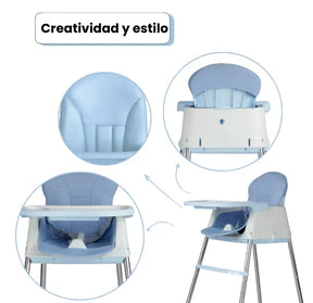 Silla Comedor Infantil Con Bandeja Y Ruedas Altura Ajustable Para Niños