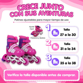 Patines Para Niña Ajustables Con Kit De Protección 4 Llantas Y Línea