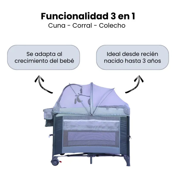 Cuna Corral Tipo Colecho Para Bebé Patio Con Mosquitero, Organizador Y Móvil Musical