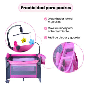Cuna Corral Tipo Colecho Para Bebé Patio Con Mosquitero, Organizador Y Móvil Musical