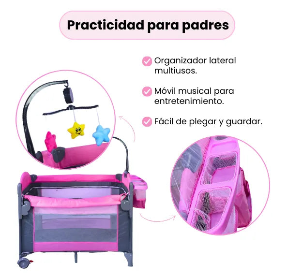 Cuna Corral Tipo Colecho Para Bebé Patio Con Mosquitero, Organizador Y Móvil Musical
