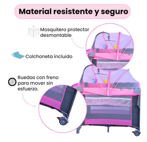 Cuna Corral Tipo Colecho Para Bebé Patio Con Mosquitero, Organizador Y Móvil Musical