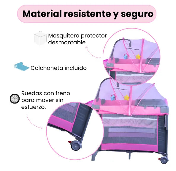 Cuna Corral Tipo Colecho Para Bebé Patio Con Mosquitero, Organizador Y Móvil Musical