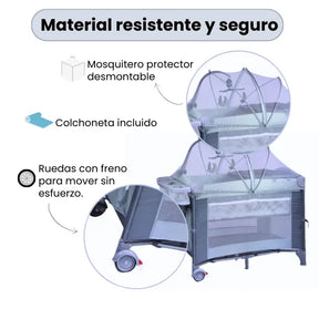 Cuna Corral Tipo Colecho Para Bebé Patio Con Mosquitero, Organizador Y Móvil Musical