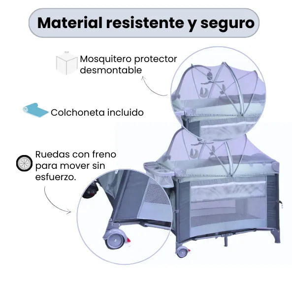 Cuna Corral Tipo Colecho Para Bebé Patio Con Mosquitero, Organizador Y Móvil Musical