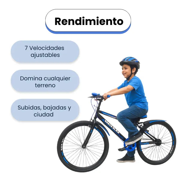 Bicicleta Rin 26 para Niño con 7 Cambios Marco Resistente Color Negro con Azul