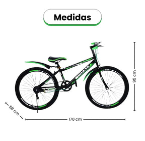 Bicicleta Rin 26 para Niño  Marco Resistente Color Negro con Verde