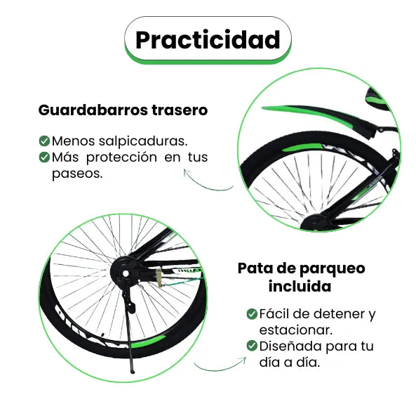Bicicleta Rin 26 para Niño  Marco Resistente Color Negro con Verde