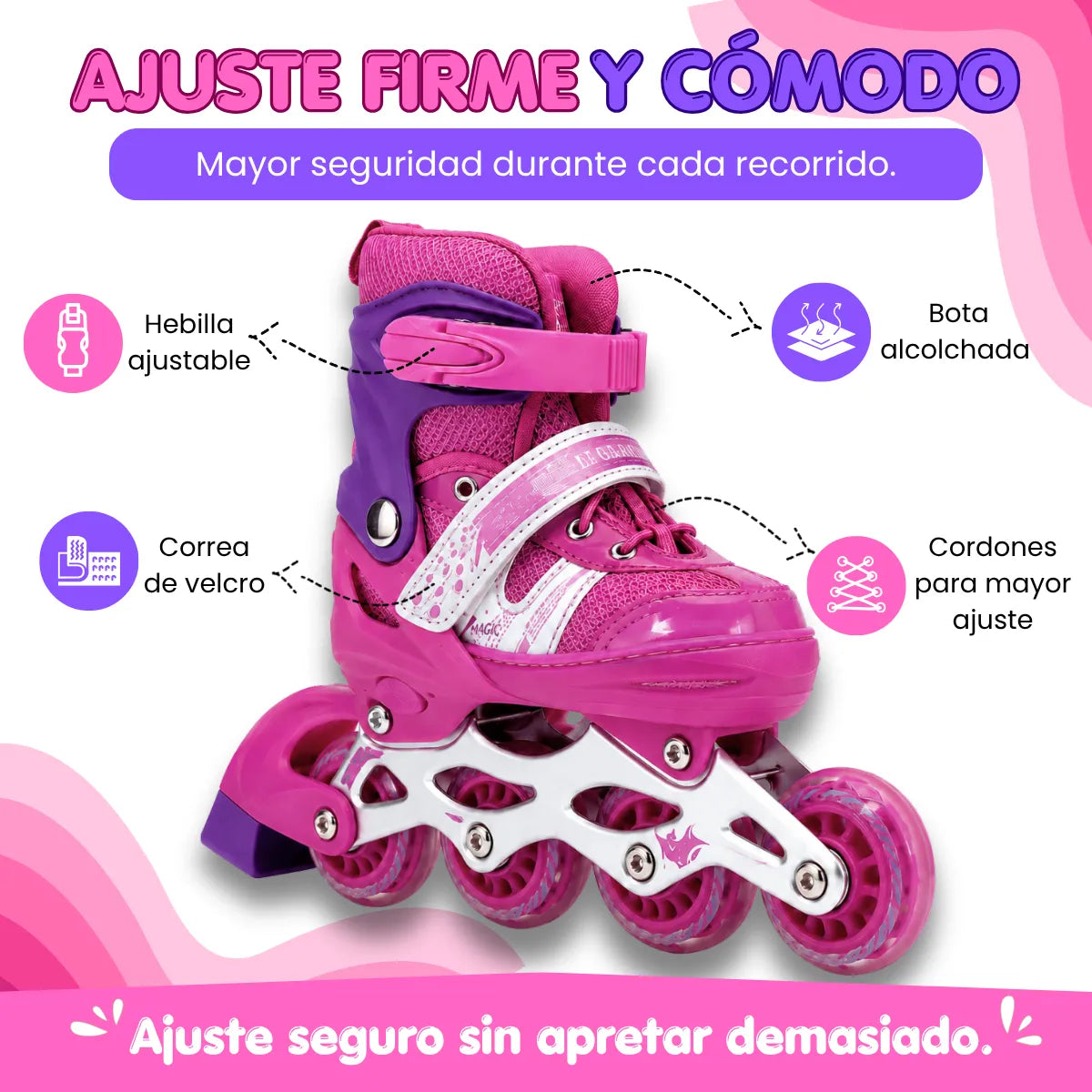 Patines Para Niña Ajustables Con Kit De Protección 4 Llantas Y Línea