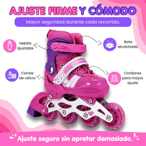 Patines Para Niña Ajustables Con Kit De Protección 4 Llantas Y Línea