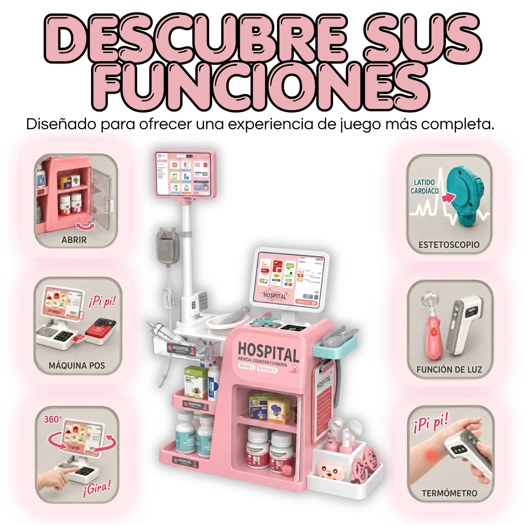 Consultorio Médico Infantil 55 Piezas con Luces, Sonidos y Accesorios