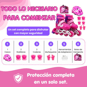 Patines Para Niña Ajustables Con Kit De Protección 4 Llantas Y Línea